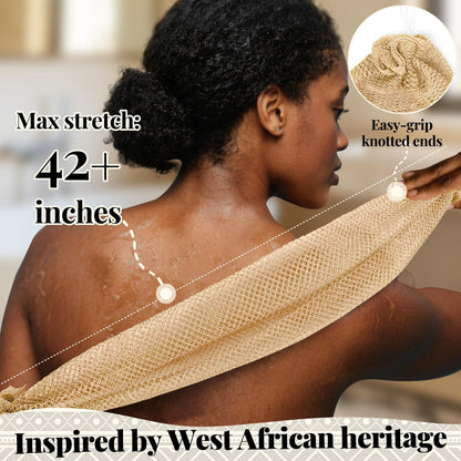 African Net Sponge Authentic-4 Packs African Exfoliating Net Sponge,Bath Sponges for Shower,42 inch Long for Normal to Sensitive Skin, for Daily use, Body Exfoliator Shower (Green,Pink,Blue,Grey)