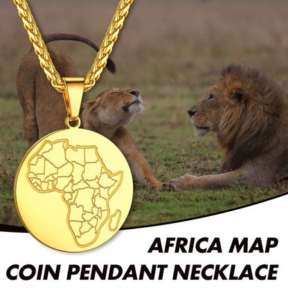GOLDCHIC JEWELRY Africa Map Necklace for Men, Stainless Steel African Tribal/Egyptian Eye of Horus/I LOVE AFRICA/Elephant Map Hiphop Jewelry Unisex with 22'+2'Adjustable Chain