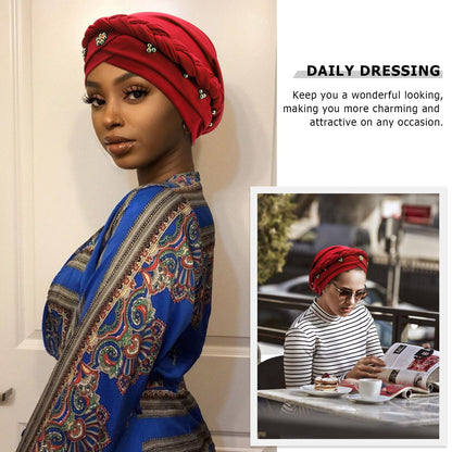 African Women Turban Caps Pre-Tied Twisted Turbans Head Scarf for Women Hair Wraps Cover Beanie Cancer Chemo Headwear
