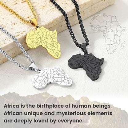 GOLDCHIC JEWELRY Africa Map Necklace for Men, Stainless Steel African Tribal/Egyptian Eye of Horus/I LOVE AFRICA/Elephant Map Hiphop Jewelry Unisex with 22'+2'Adjustable Chain