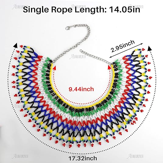 AUEAR, Colorful Beaded Necklace Maasai South African for Women Best Gift