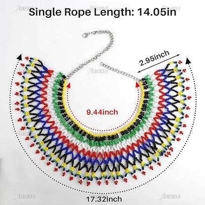 AUEAR, Colorful Beaded Necklace Maasai South African for Women Best Gift