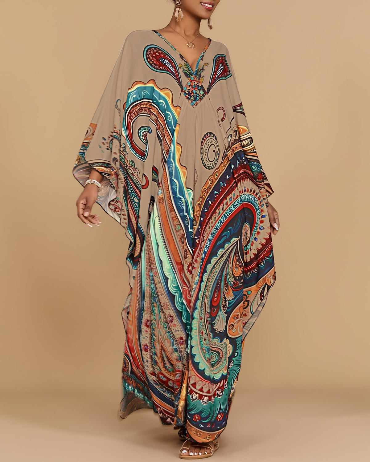 Bsubseach Moo Moos for Women Batwing Sleeve Kaftan Dresses with Pockets