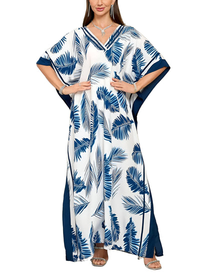 KECVOT Kaftan Dresses for Women V-Neck Print Swimsuit Cover Up Plus Size Beach Caftan Lounge Dress
