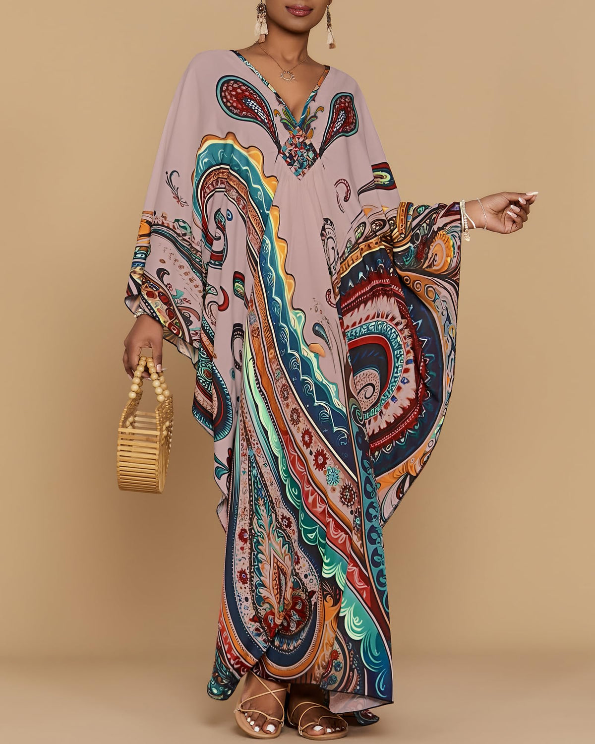 Bsubseach Moo Moos for Women Batwing Sleeve Kaftan Dresses with Pockets