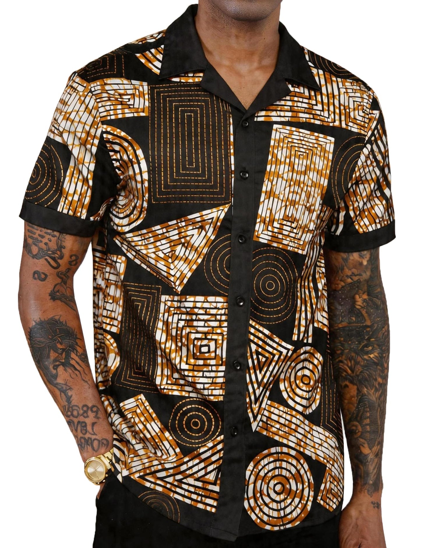 Mens African Dashiki Kente Printed Shirts Cuban Collar Short Sleeve Button Down Vintage Beach Summer Hawaiian Shirts