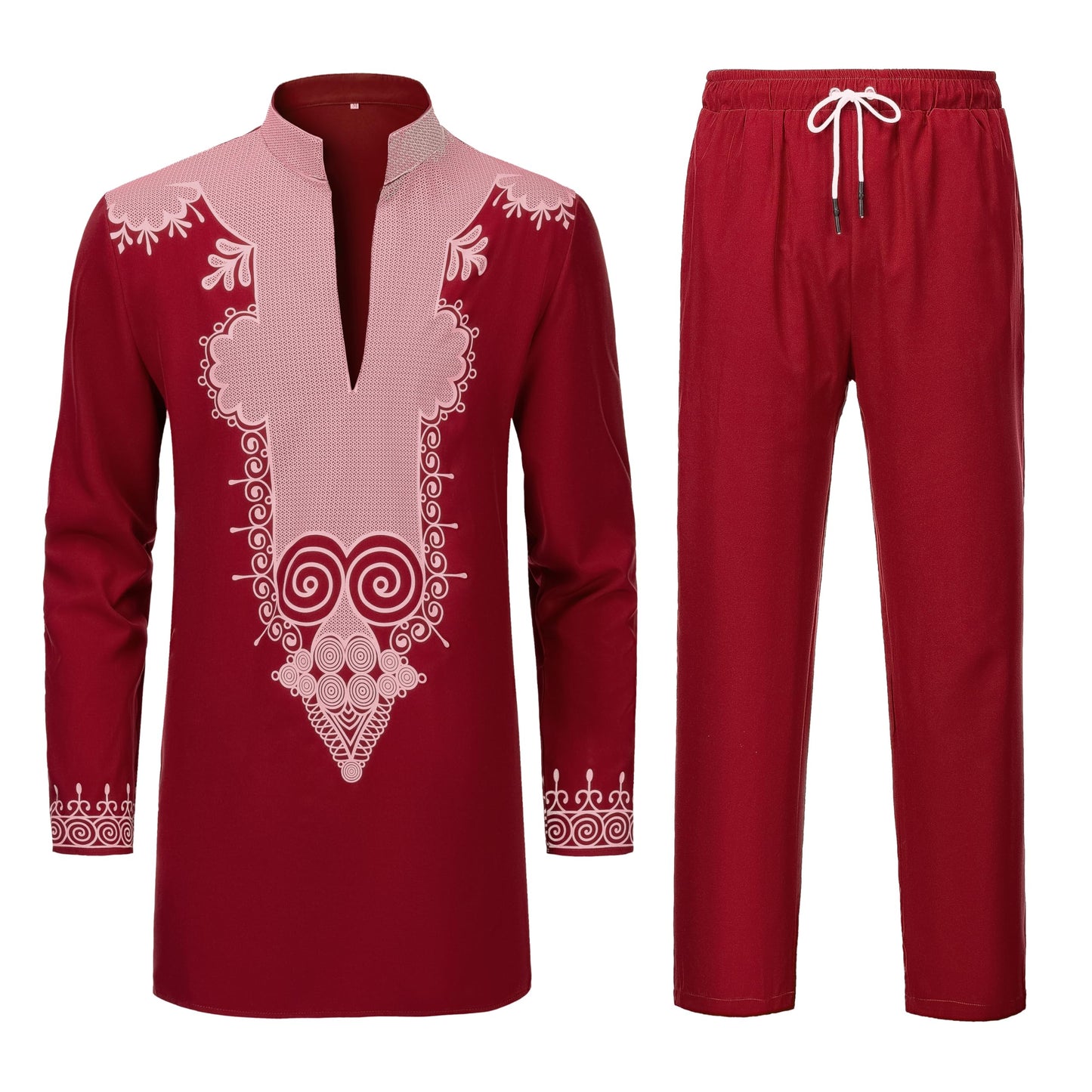 YND Men’s 2 Piece Set African Dashiki Shirt and Pants, Outfit with Gold Print