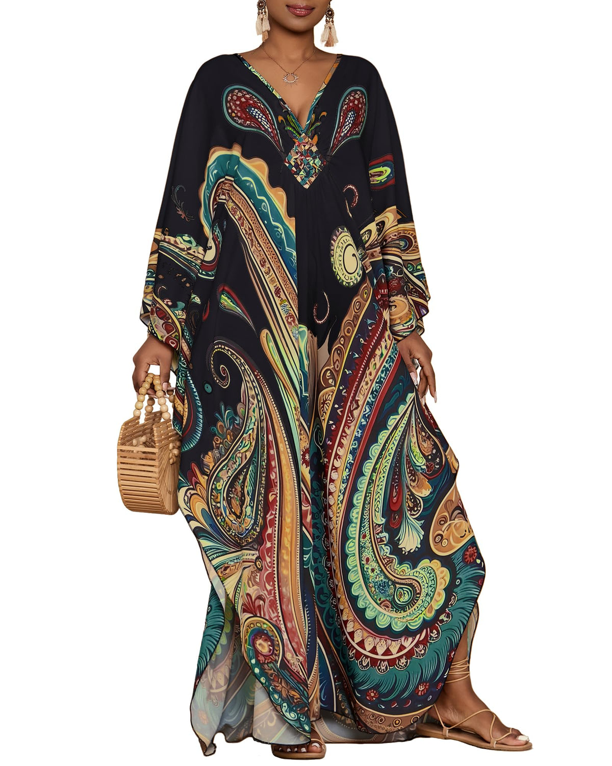 Bsubseach Moo Moos for Women Batwing Sleeve Kaftan Dresses with Pockets