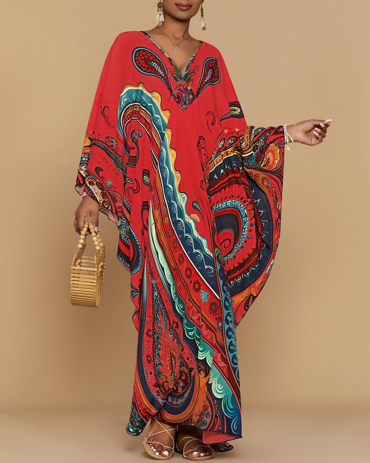 Bsubseach Moo Moos for Women Batwing Sleeve Kaftan Dresses with Pockets