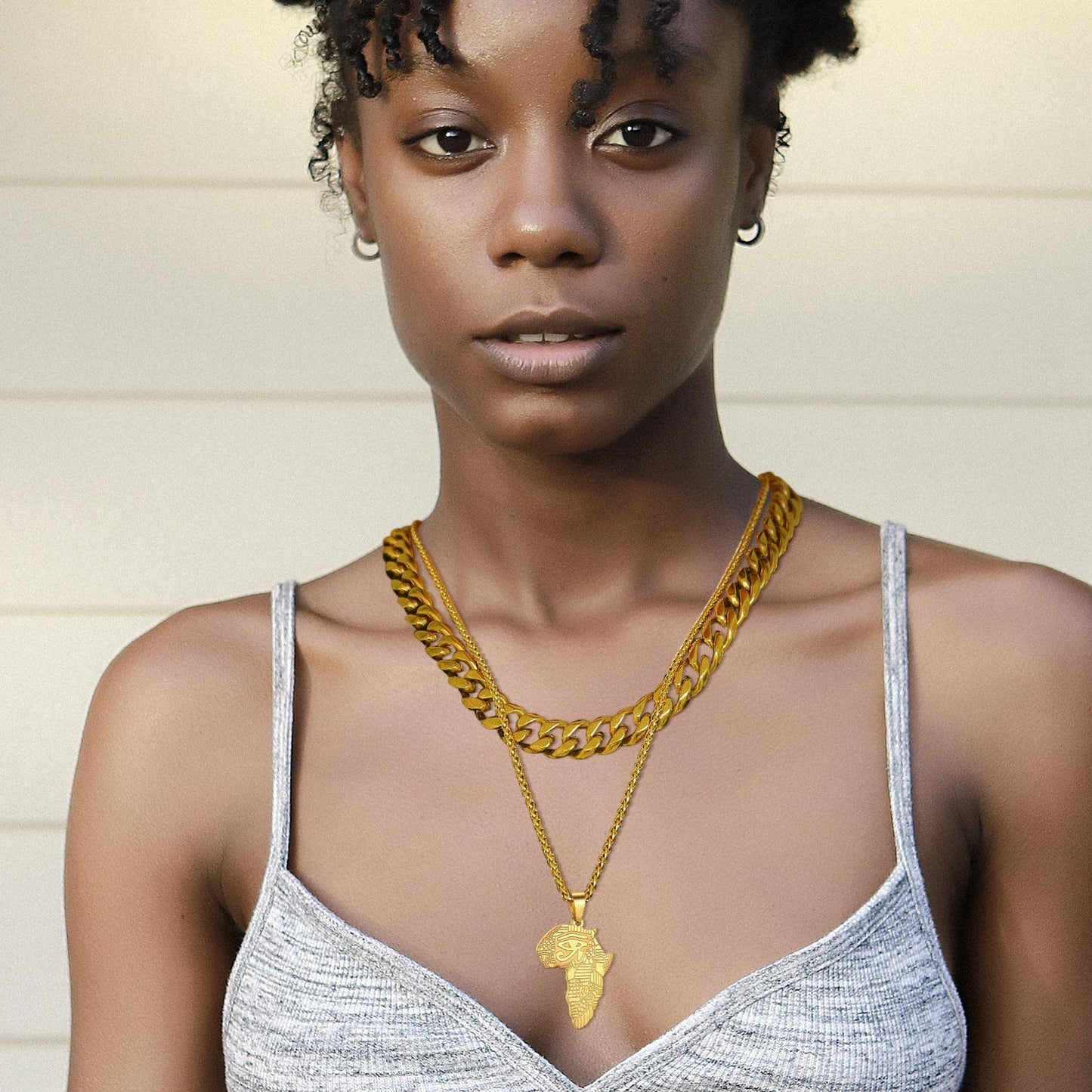 GOLDCHIC JEWELRY Africa Map Necklace for Men, Stainless Steel African Tribal/Egyptian Eye of Horus/I LOVE AFRICA/Elephant Map Hiphop Jewelry Unisex with 22'+2'Adjustable Chain