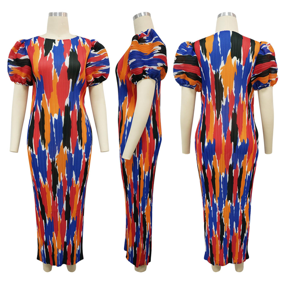 Women Colorful African Dress Floral Party Pleated Maxi Dress