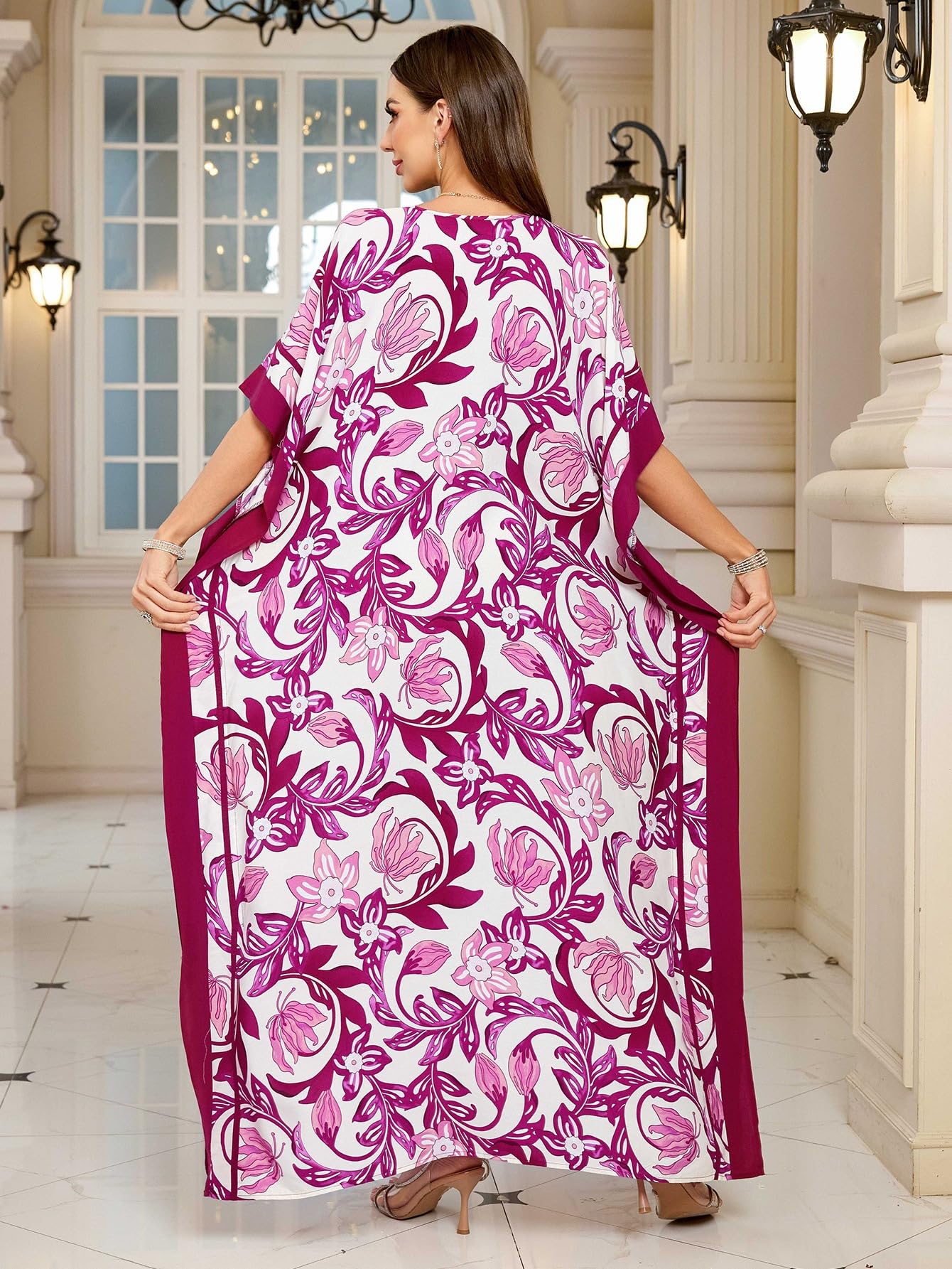 KECVOT Kaftan Dresses for Women V-Neck Print Swimsuit Cover Up Plus Size Beach Caftan Lounge Dress
