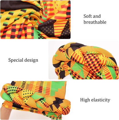 XEPST African Turban Head Wraps Big Braid Cross Turban Hat for Women, Printed Head Wrap Pre-Tied Stretchy Soft Fashion Headwear for Women, Yellow