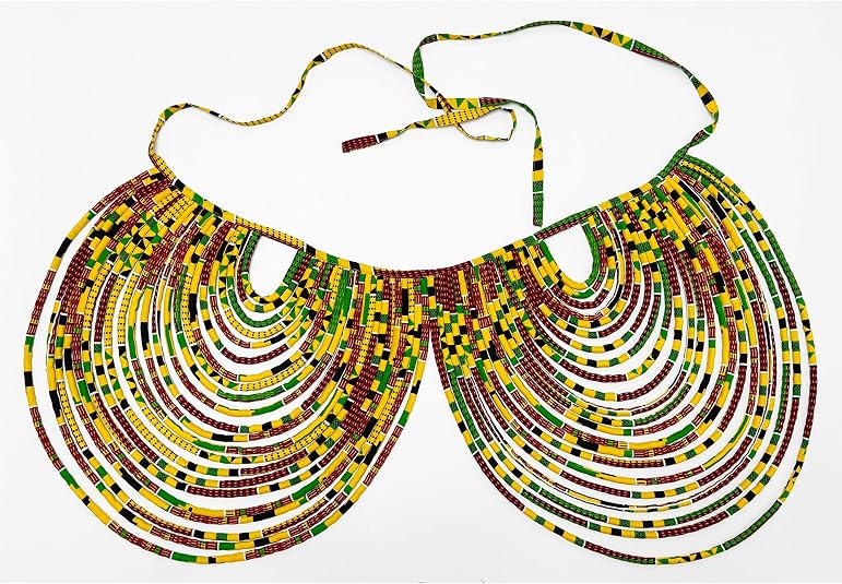 African Necklace for Women, Ankara Multi-Strand Fabric Shawl-Style Statement Necklace, Handmade Tribal African Jewelry for Party, Festival & Wedding