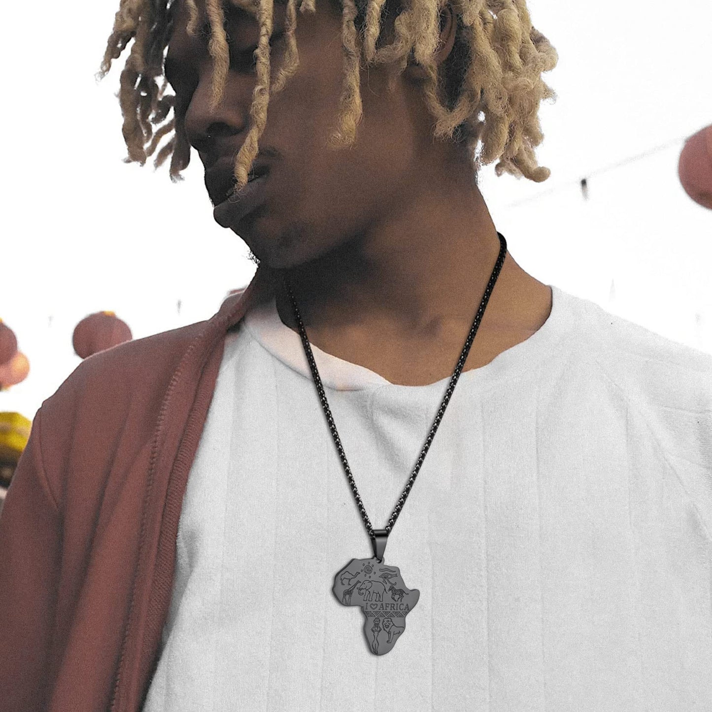 GOLDCHIC JEWELRY Africa Map Necklace for Men, Stainless Steel African Tribal/Egyptian Eye of Horus/I LOVE AFRICA/Elephant Map Hiphop Jewelry Unisex with 22'+2'Adjustable Chain