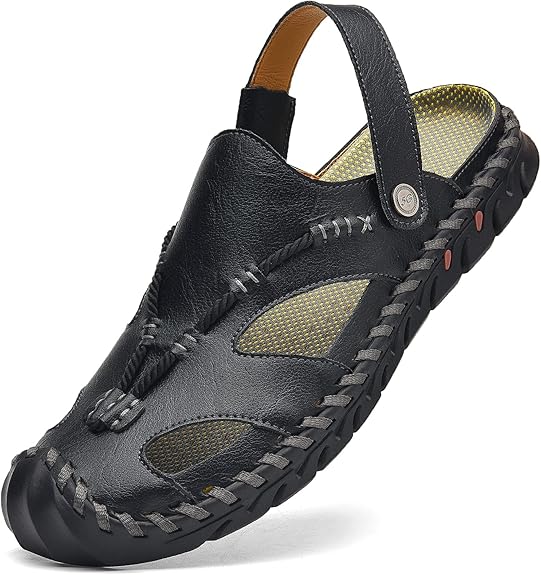 Shaire Men'S Sandals Outdoor Leather Closed Toe Beach Shoes