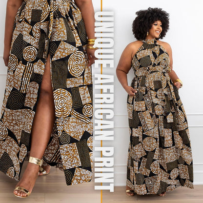 D'IYANU | Ronke African Print Dress for Women – Elegant African Attire – Ankara & Kente Dress in Regular & Plus Sizes