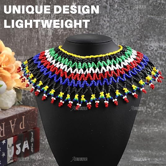 AUEAR, Colorful Beaded Necklace Maasai South African for Women Best Gift