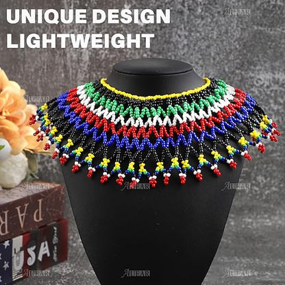 AUEAR, Colorful Beaded Necklace Maasai South African for Women Best Gift