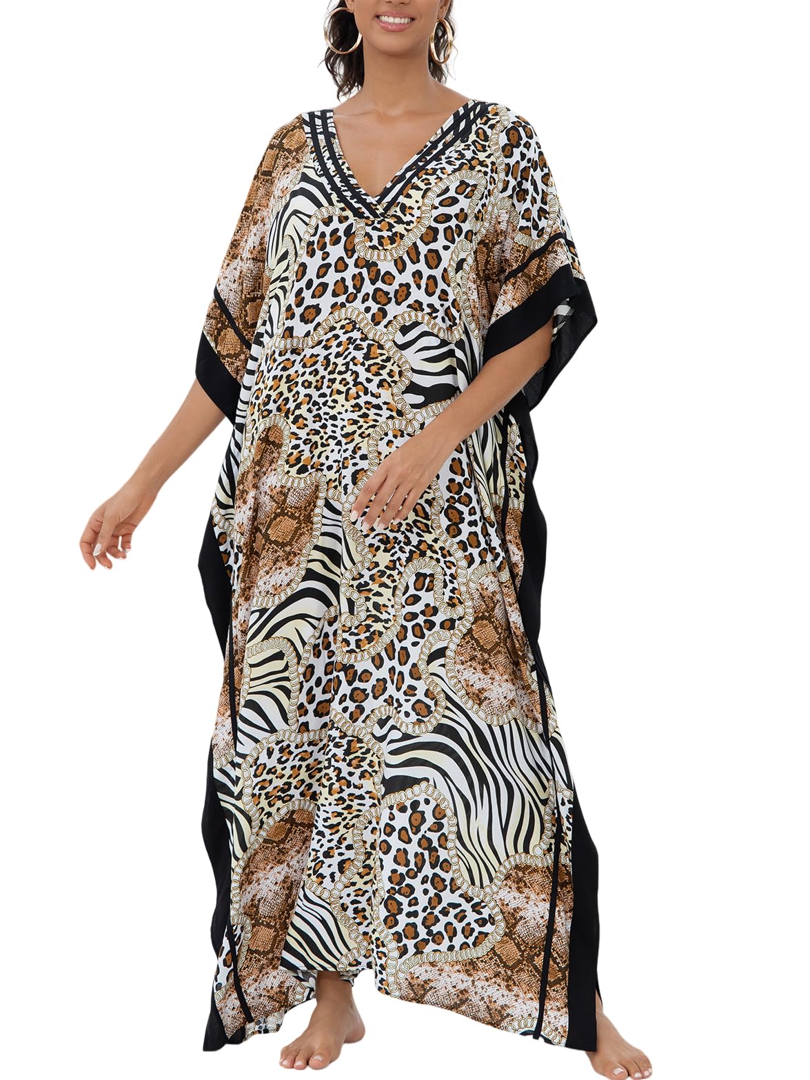 KECVOT Kaftan Dresses for Women V-Neck Print Swimsuit Cover Up Plus Size Beach Caftan Lounge Dress