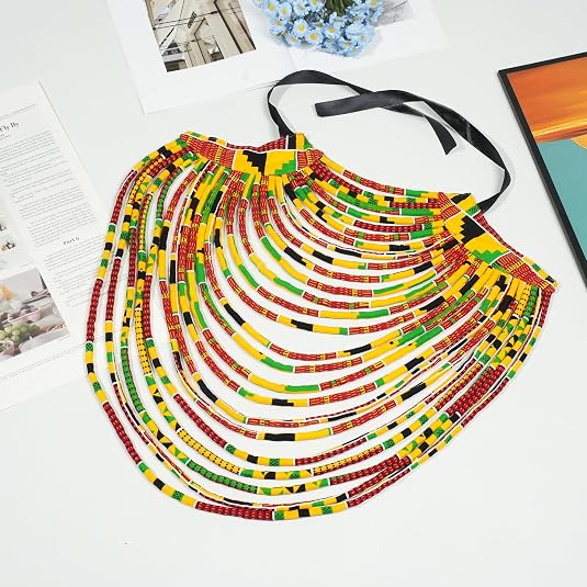 African Necklace for Women Ankara Multi-Strand Cord Cotton African Fabrics Necklace