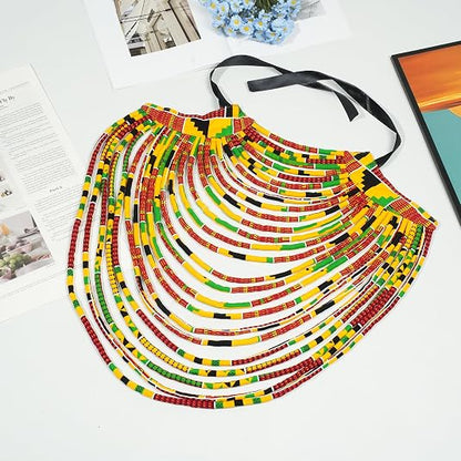 African Necklace for Women Ankara Multi-Strand Cord Cotton African Fabrics Necklace