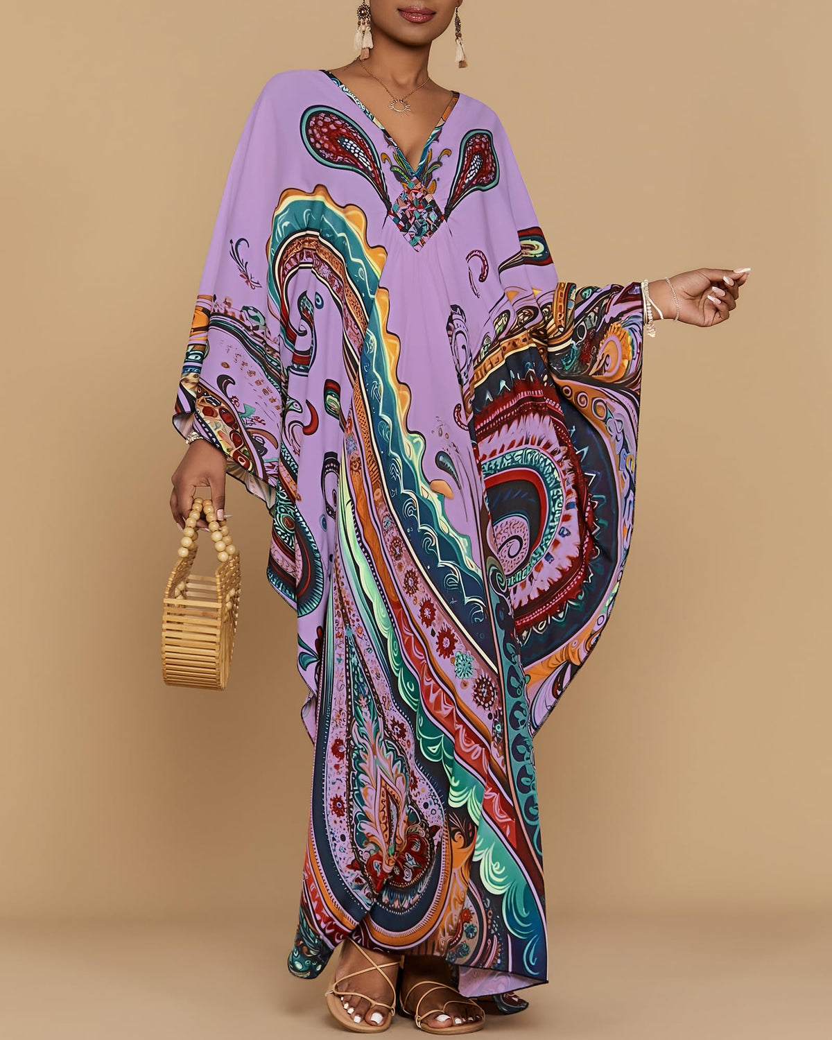 Bsubseach Moo Moos for Women Batwing Sleeve Kaftan Dresses with Pockets