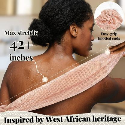 African Net Sponge Authentic-4 Packs African Exfoliating Net Sponge,Bath Sponges for Shower,42 inch Long for Normal to Sensitive Skin, for Daily use, Body Exfoliator Shower (Green,Pink,Blue,Grey)
