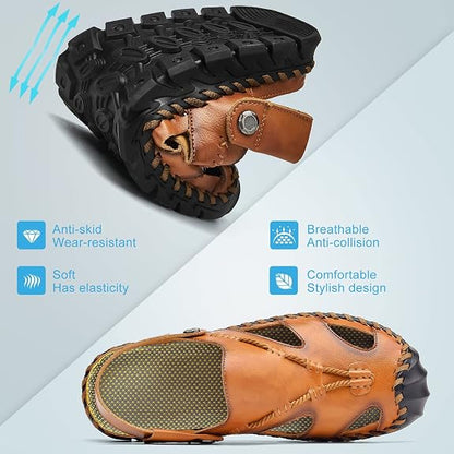 Shaire Men'S Sandals Outdoor Leather Closed Toe Beach Shoes