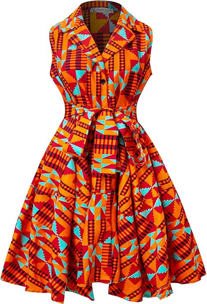 African Print Sleeveless Dress Ankara Lace-up Dress Wax Fashion Dress