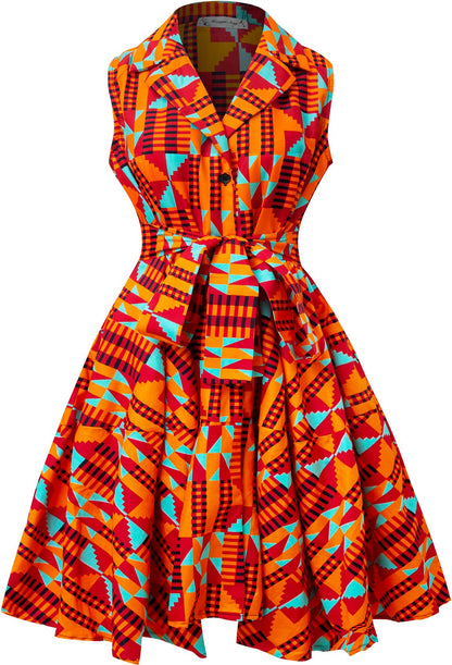 African Print Sleeveless Dress Ankara Lace-up Dress Wax Fashion Dress