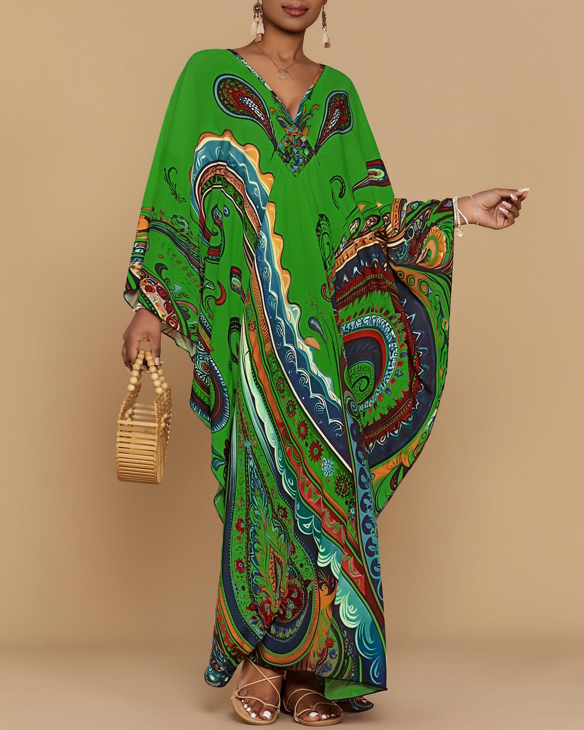 Bsubseach Moo Moos for Women Batwing Sleeve Kaftan Dresses with Pockets