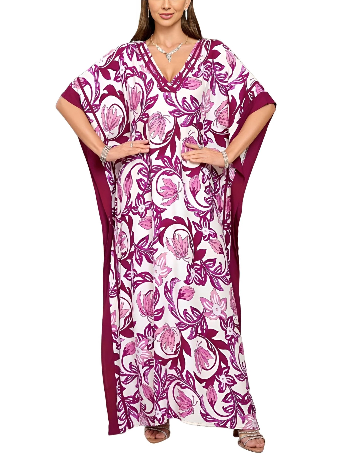 KECVOT Kaftan Dresses for Women V-Neck Print Swimsuit Cover Up Plus Size Beach Caftan Lounge Dress