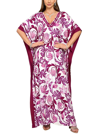 KECVOT Kaftan Dresses for Women V-Neck Print Swimsuit Cover Up Plus Size Beach Caftan Lounge Dress