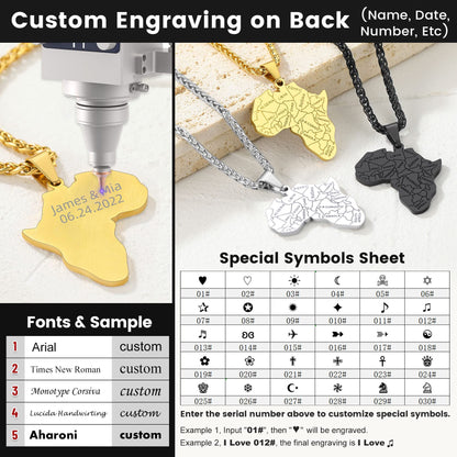 GOLDCHIC JEWELRY Africa Map Necklace for Men, Stainless Steel African Tribal/Egyptian Eye of Horus/I LOVE AFRICA/Elephant Map Hiphop Jewelry Unisex with 22'+2'Adjustable Chain
