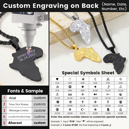 GOLDCHIC JEWELRY Africa Map Necklace for Men, Stainless Steel African Tribal/Egyptian Eye of Horus/I LOVE AFRICA/Elephant Map Hiphop Jewelry Unisex with 22'+2'Adjustable Chain