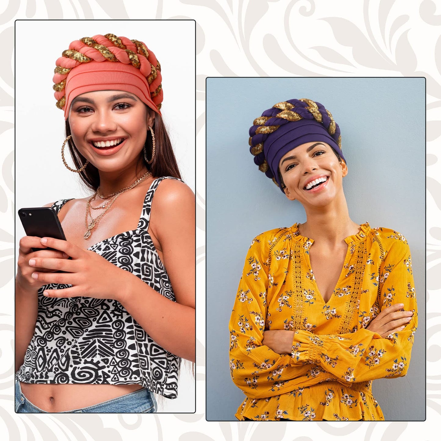4 Pcs African Turban Head Wrap for Black Women Braid Beanie Stretchy Elastic Turban Hair Wrap