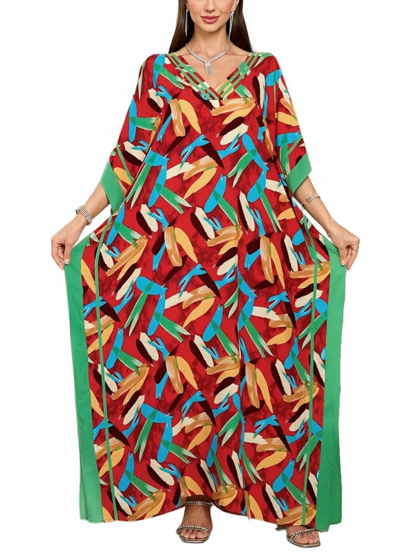 KECVOT Kaftan Dresses for Women V-Neck Print Swimsuit Cover Up Plus Size Beach Caftan Lounge Dress