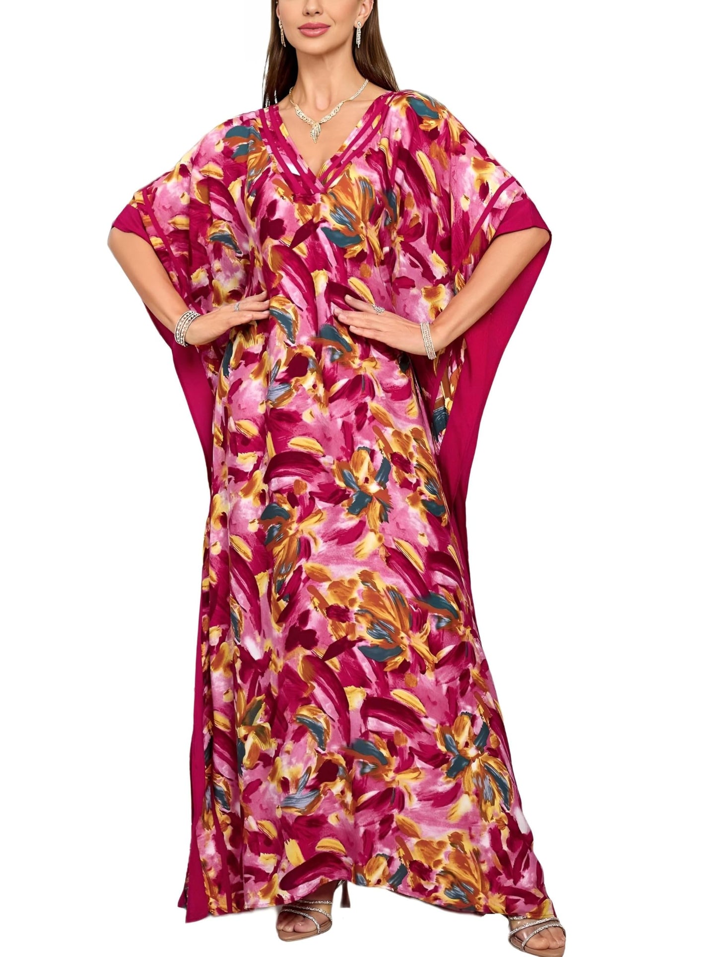 KECVOT Kaftan Dresses for Women V-Neck Print Swimsuit Cover Up Plus Size Beach Caftan Lounge Dress