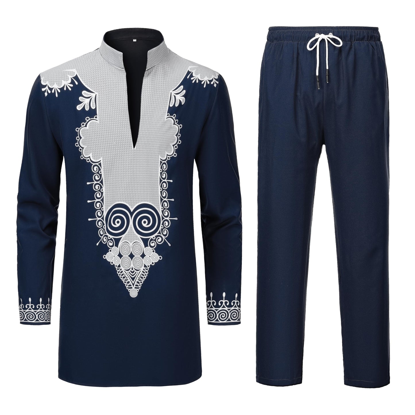 YND Men’s 2 Piece Set African Dashiki Shirt and Pants, Outfit with Gold Print