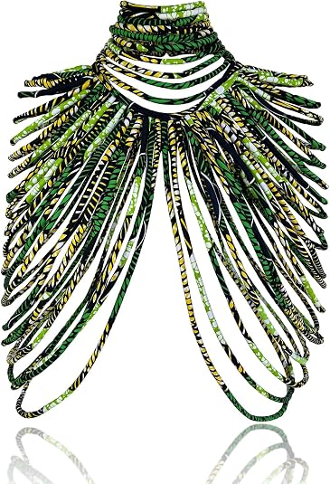 African Necklace for Women, Ankara Multi-Strand Fabric Shawl-Style Statement Necklace, Handmade Tribal African Jewelry for Party, Festival & Wedding