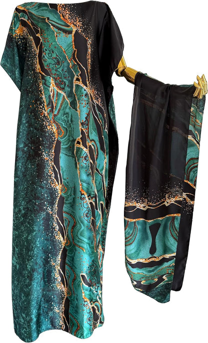 Moo Moos for Women Kaftan Dresses+Scarf for Women Plus Size Bathing Suit Cover up Caftan Maxi Beach Dresses