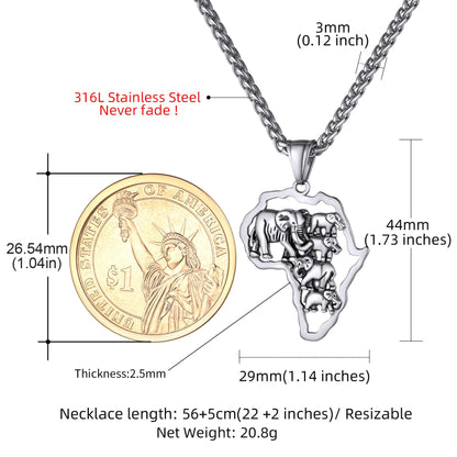 GOLDCHIC JEWELRY Africa Map Necklace for Men, Stainless Steel African Tribal/Egyptian Eye of Horus/I LOVE AFRICA/Elephant Map Hiphop Jewelry Unisex with 22'+2'Adjustable Chain