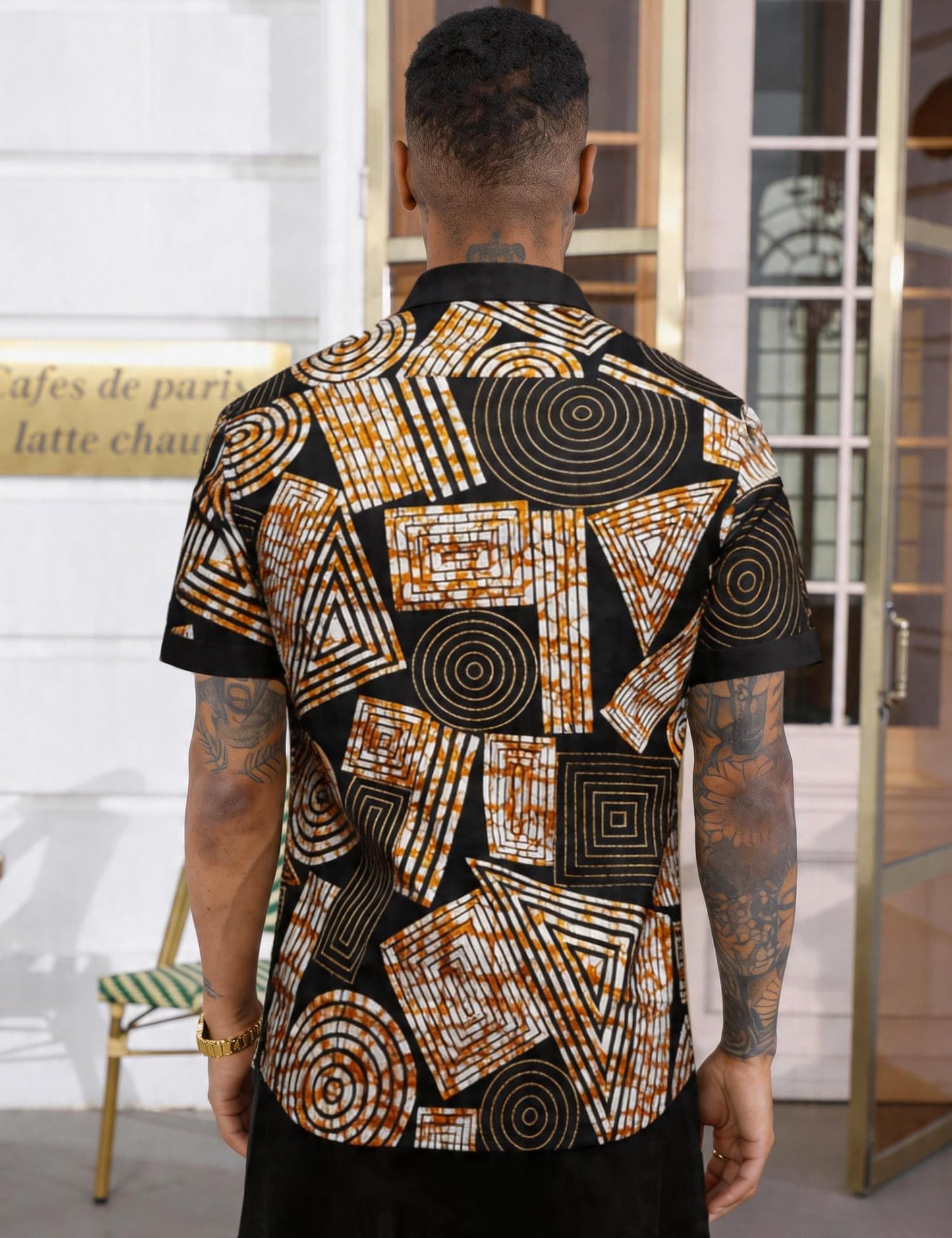 Mens African Dashiki Kente Printed Shirts Cuban Collar Short Sleeve Button Down Vintage Beach Summer Hawaiian Shirts
