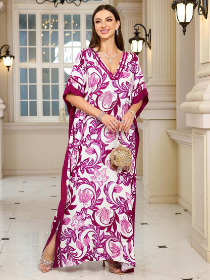 KECVOT Kaftan Dresses for Women V-Neck Print Swimsuit Cover Up Plus Size Beach Caftan Lounge Dress