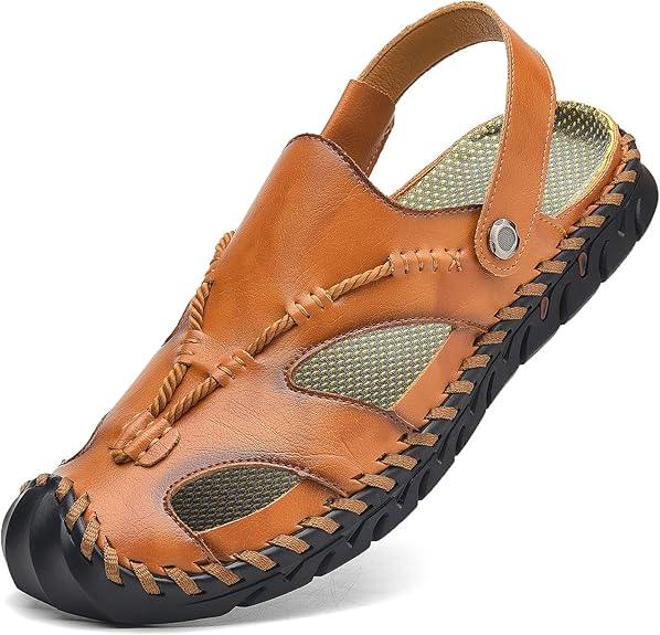 Shaire Men'S Sandals Outdoor Leather Closed Toe Beach Shoes