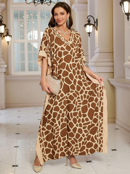 KECVOT Kaftan Dresses for Women V-Neck Print Swimsuit Cover Up Plus Size Beach Caftan Lounge Dress