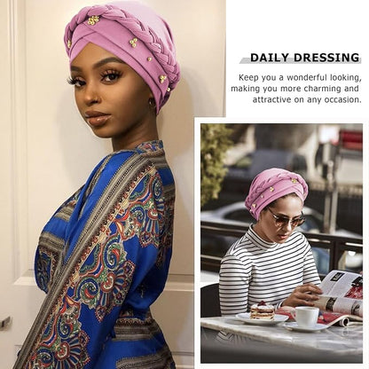 African Women Turban Caps Pre-Tied Twisted Turbans Head Scarf for Women Hair Wraps Cover Beanie Cancer Chemo Headwear