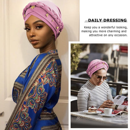 African Women Turban Caps Pre-Tied Twisted Turbans Head Scarf for Women Hair Wraps Cover Beanie Cancer Chemo Headwear