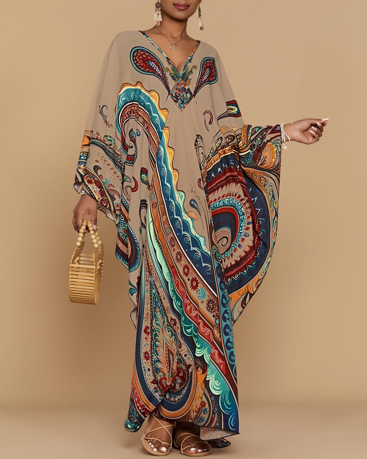 Bsubseach Moo Moos for Women Batwing Sleeve Kaftan Dresses with Pockets